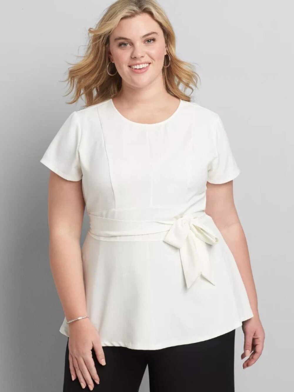 Lane Bryant Top Size 26 White Short Sleeve Bow Detail Lena NWT